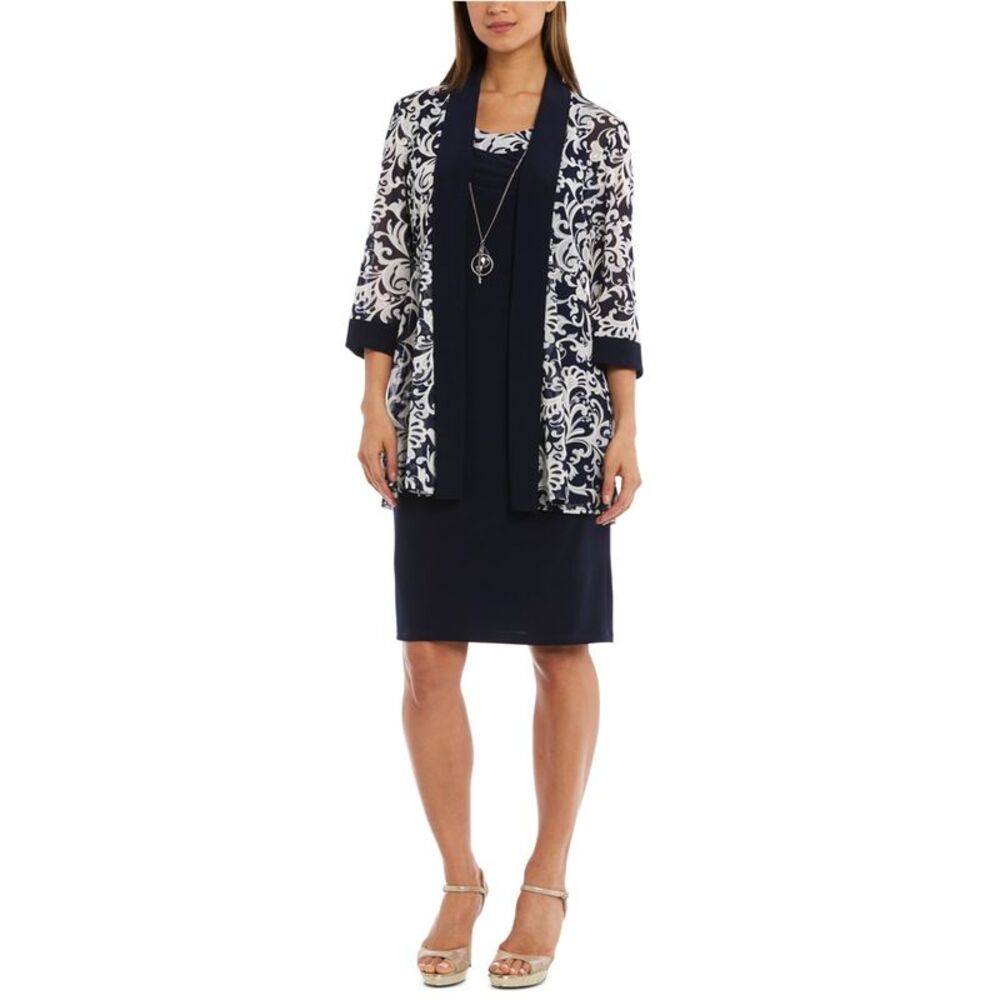 R & M Richards Womens Two Piece And Necklace A-line Dress, Grey, Petite, 8P, MP